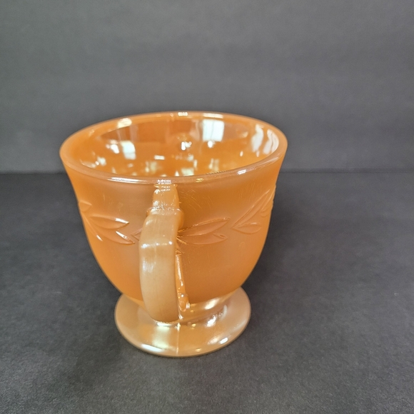 Laurel Leaf Orange VTG FIRE KING PEACH Luster Ware Iridescent Sugar Bowl - Picture 4 of 8